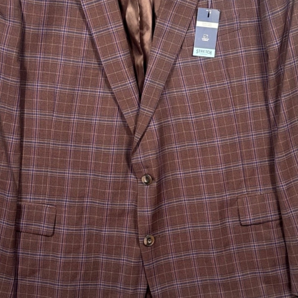 Stafford Sport Coat Mens 54R Rust Plaid New Stretch Classic Fit Blazer NWT - Picture 5 of 8